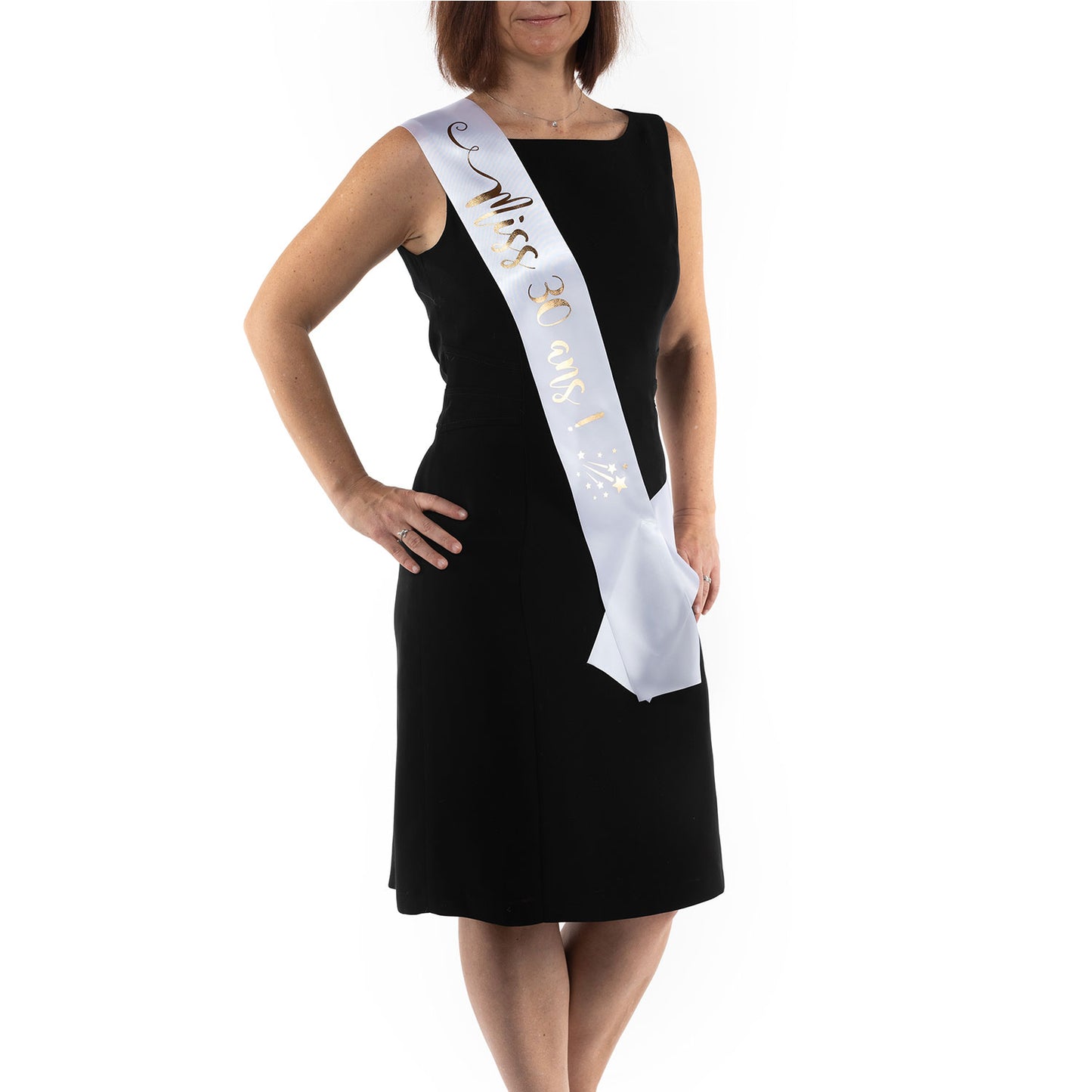 Echarpe Miss 30 ans pour fêter son 30ième Anniversaire - Blanche et Or
