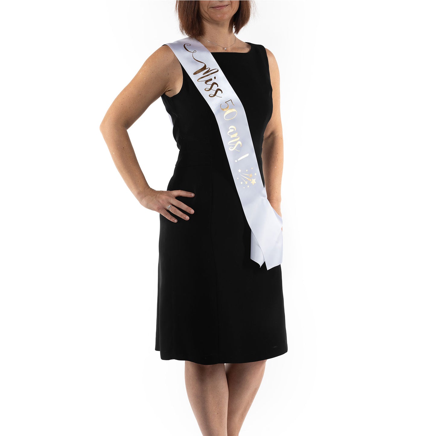 Echarpe Miss 50 ans pour fêter son 50ième Anniversaire - Blanche et Or