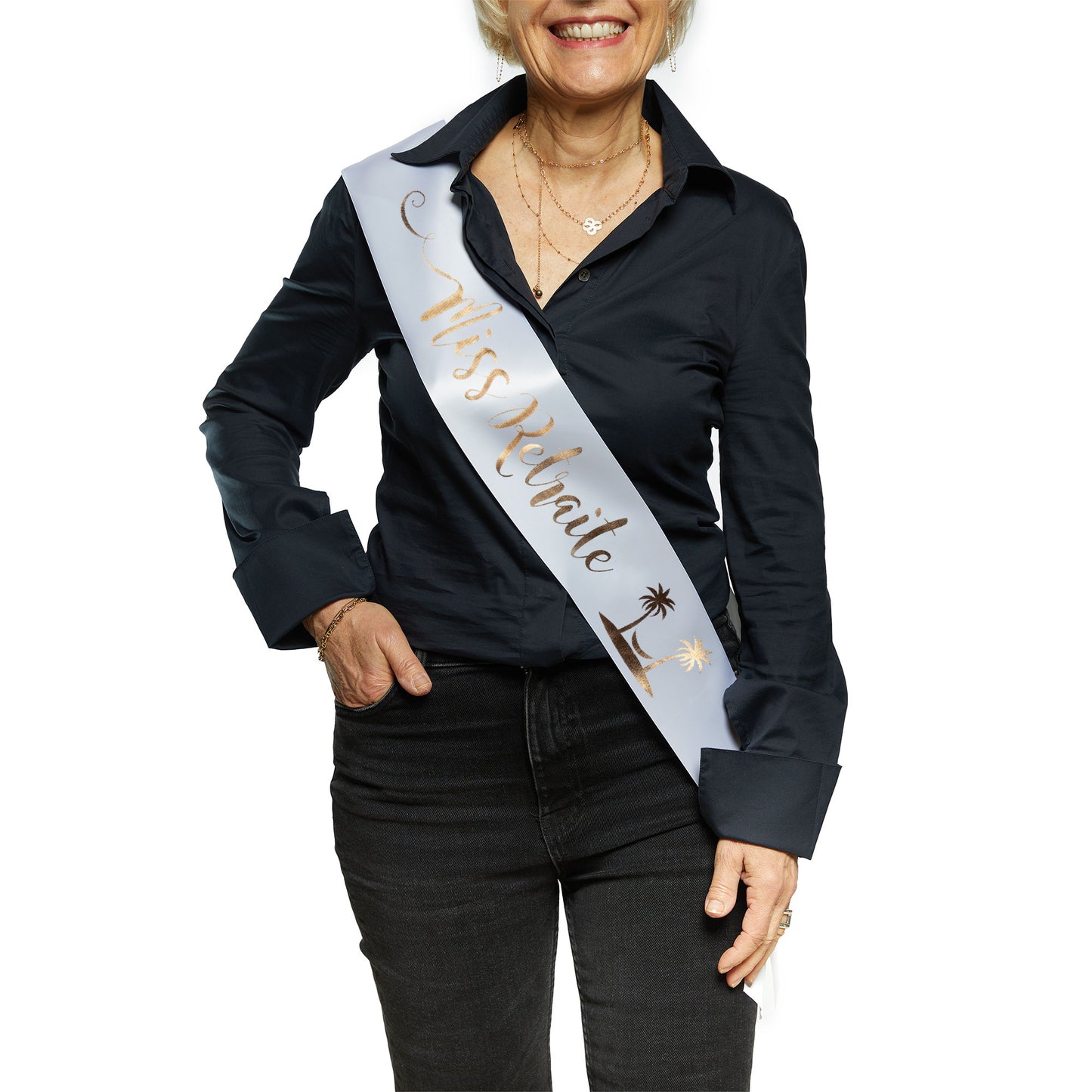 Echarpe Miss Retraite - Blanche et Or