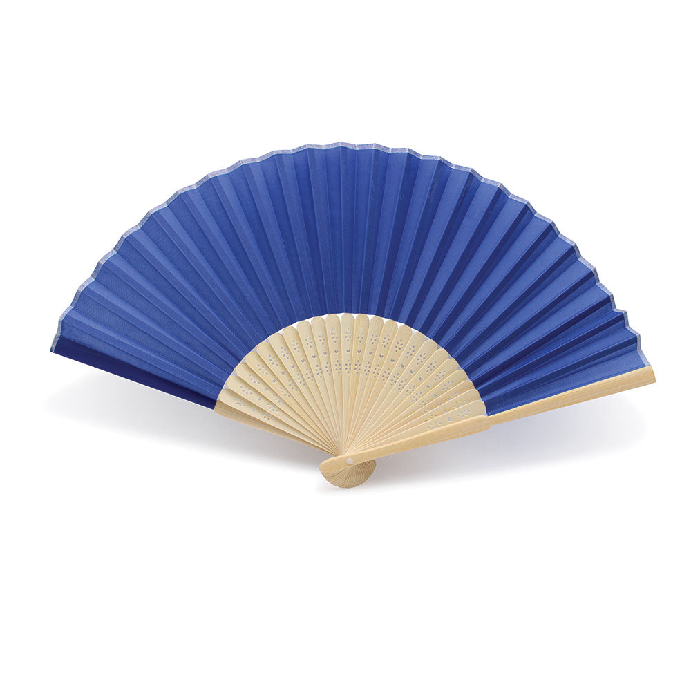 Éventails en tissu bleu marine et bambou