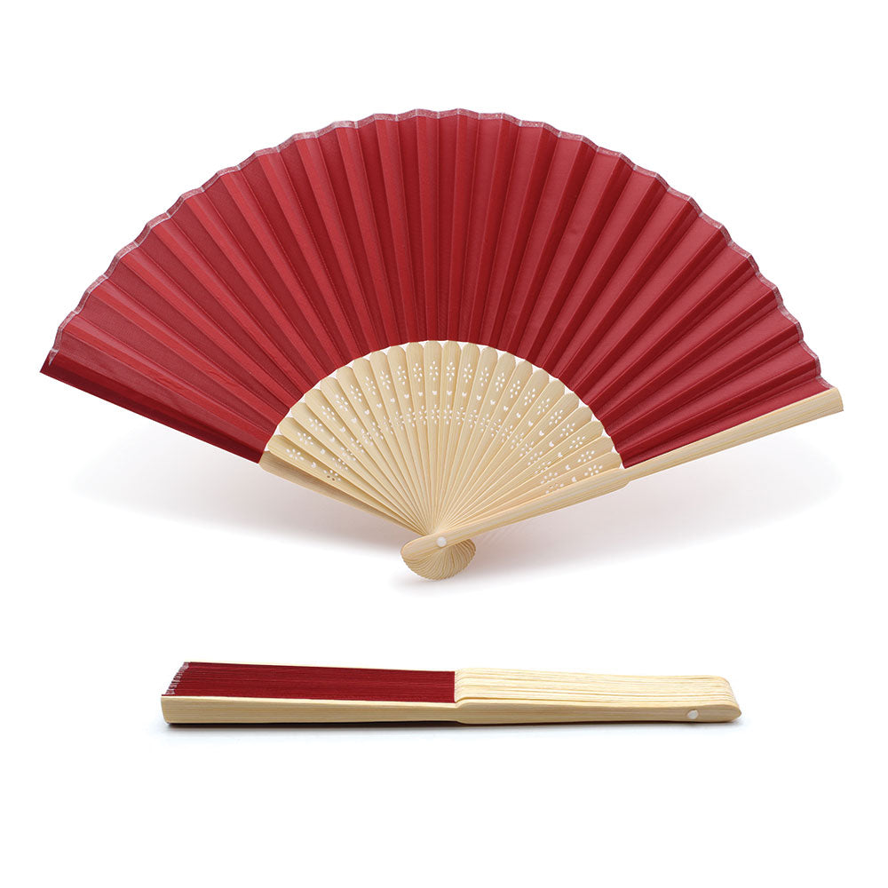 Eventails en Tissu et Bambou - Couleur Rouge Bordeaux - Par 10, 20 ou 50 Eventails