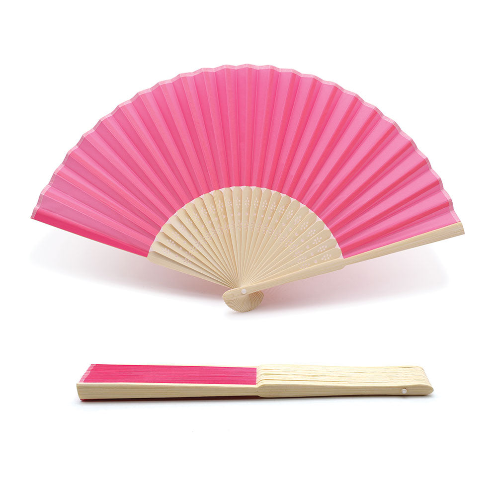 Éventails en tissu fuchsia et bambou – vue 2