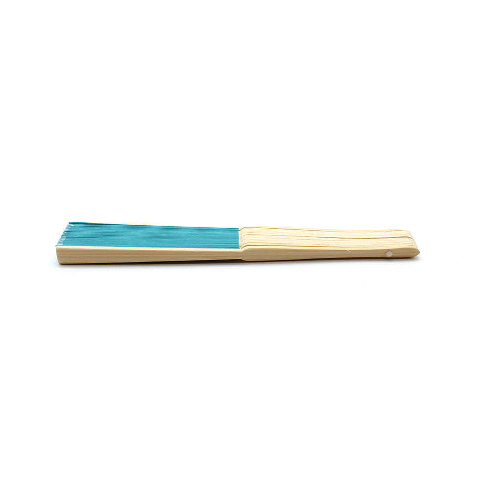 Éventails en tissu turquoise et bambou – vue 3