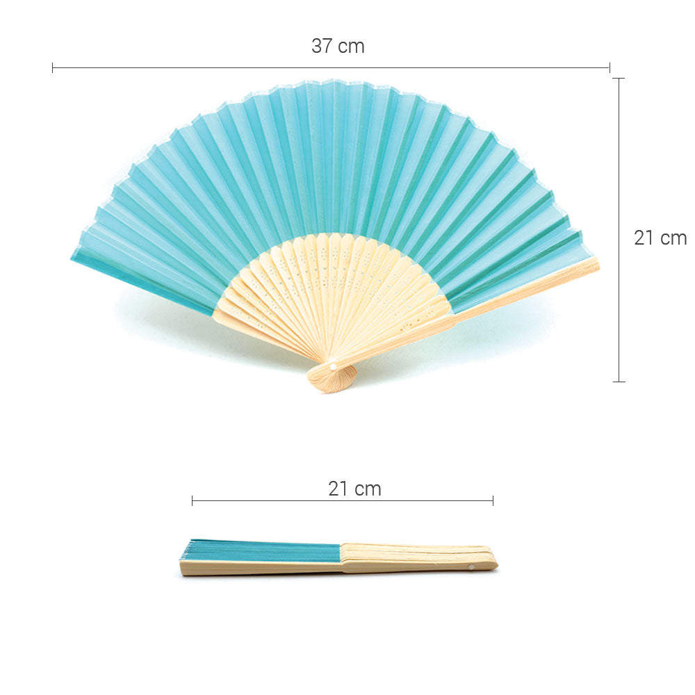 Eventails en Tissu et Bambou - Couleur Turquoise - Par 10, 20 ou 50 Eventails