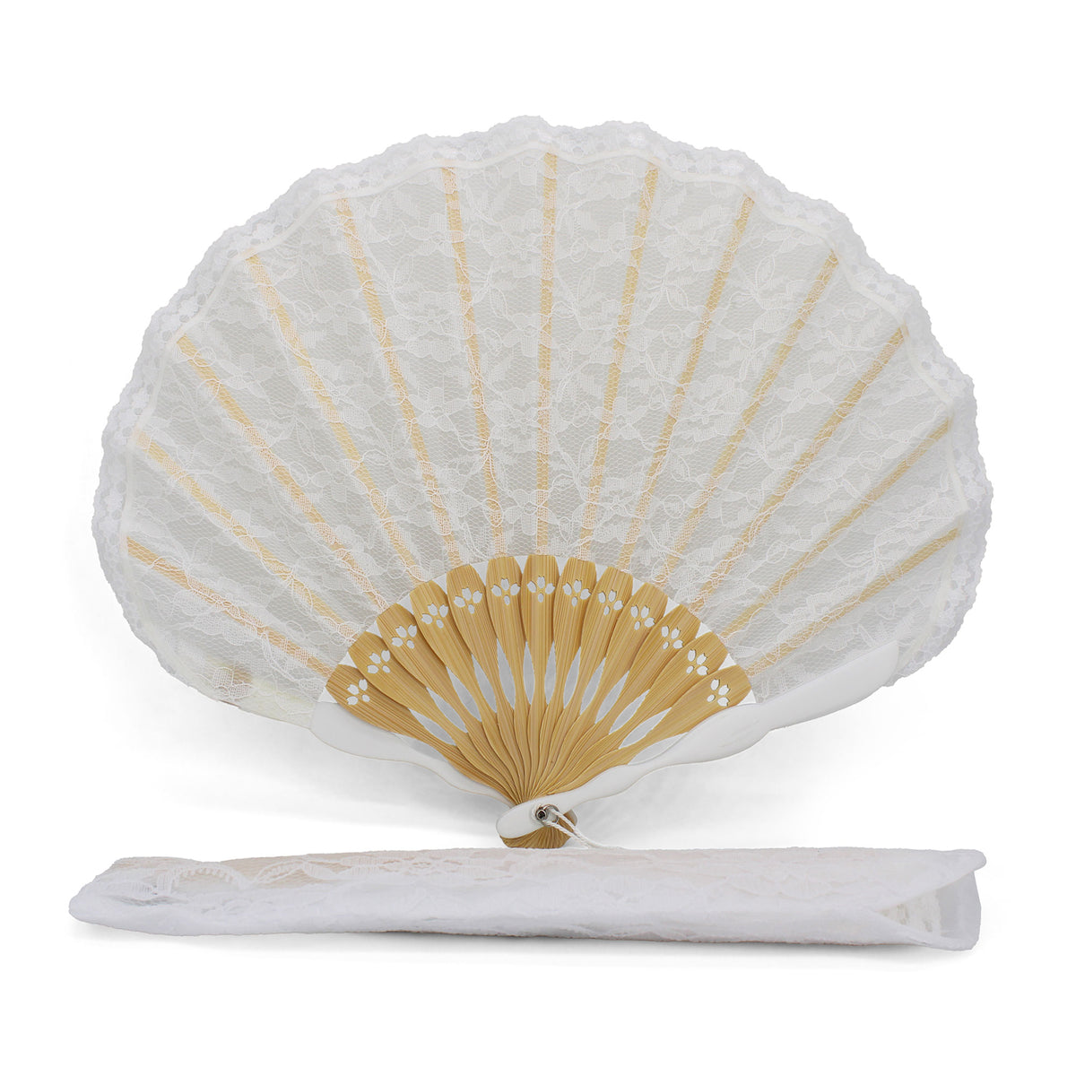 Éventail de mariée coquillage blanc en dentelle OLILLY, 30 cm ouvert