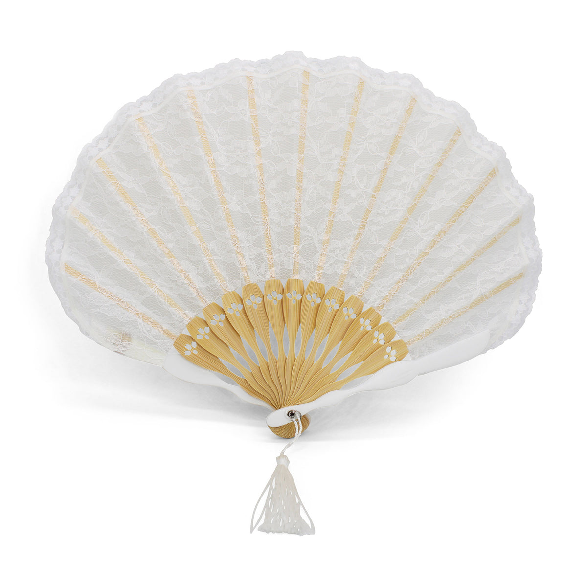 Éventail de mariée coquillage blanc en dentelle et bambou OLILLY avec sa pochette