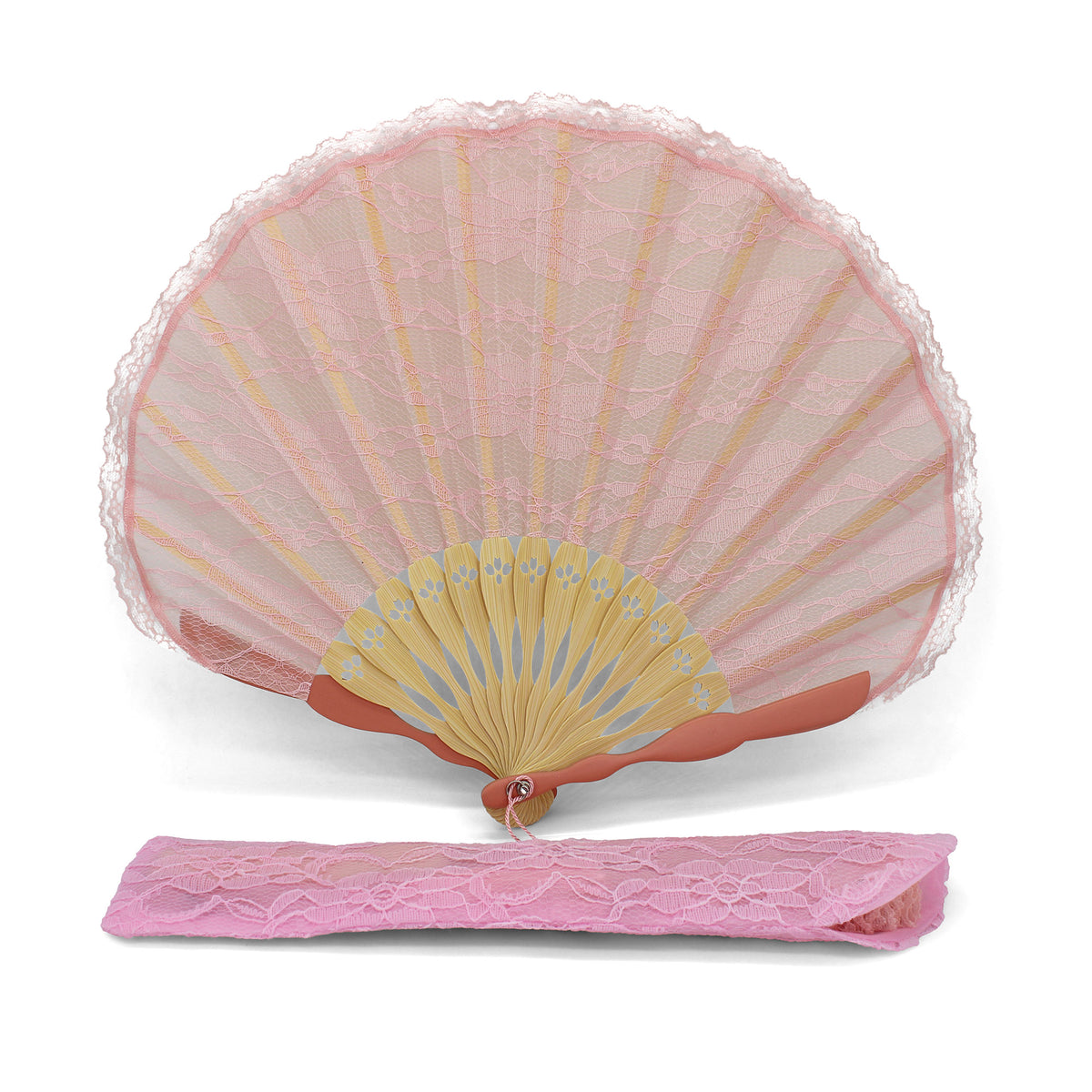 Éventail de mariée coquillage rose en dentelle OLILLY, 30 cm ouvert