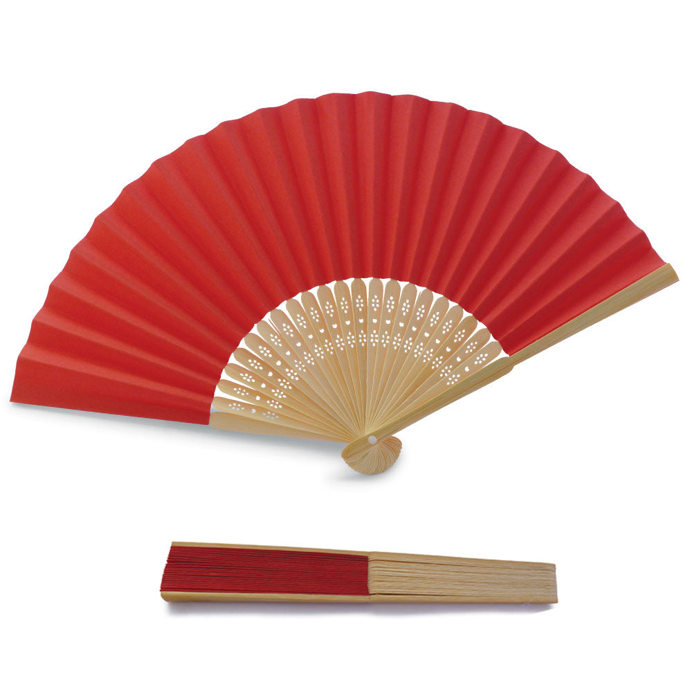 Eventails en Papier et Bambou - Couleur Rouge - Par 10, 20 ou 50 Eventails