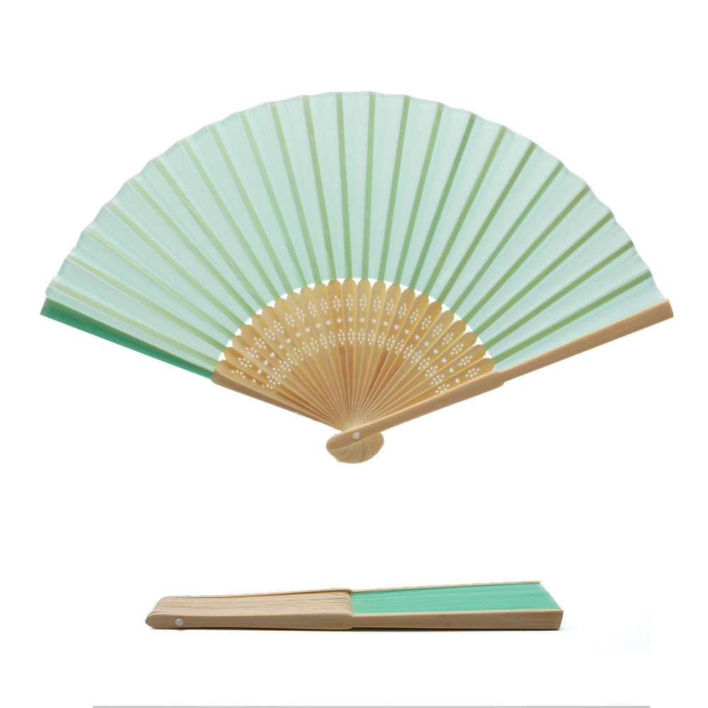 Eventails en Tissu et Bambou - Couleur Vert - Par 10, 20 ou 50 Eventails