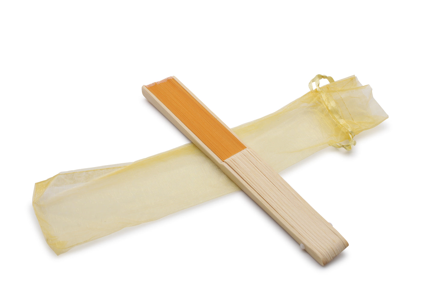 Eventails en Tissu avec pochette en Organza - Couleur Orange - Par 10, 20 ou 50 Eventails