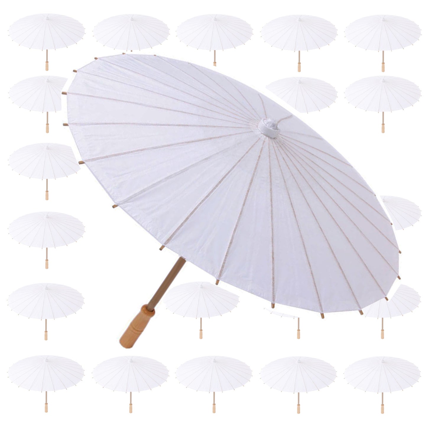 Lot de 20 Petites Ombrelles Blanches en Bambou et Papier - Ø60 cm