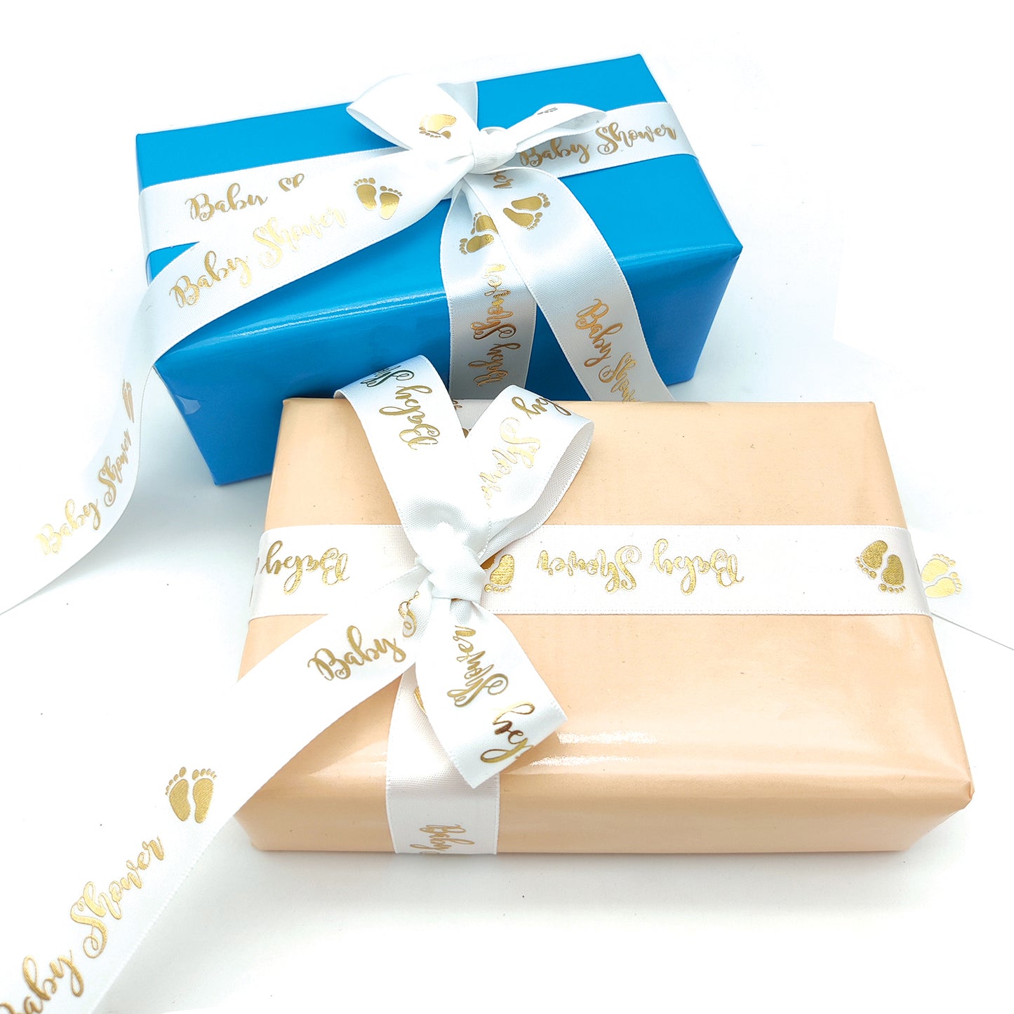 Ruban Baby Shower Blanc et Or (22 mm)