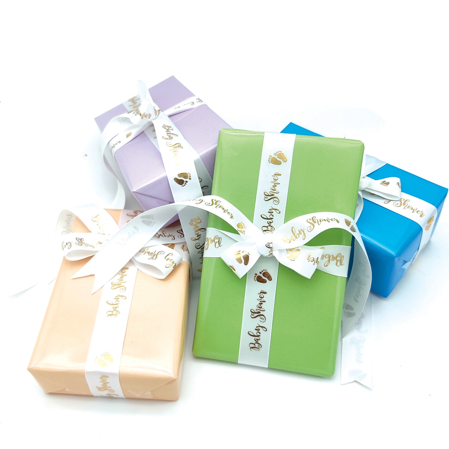 Ruban Baby Shower Blanc et Or (22 mm)