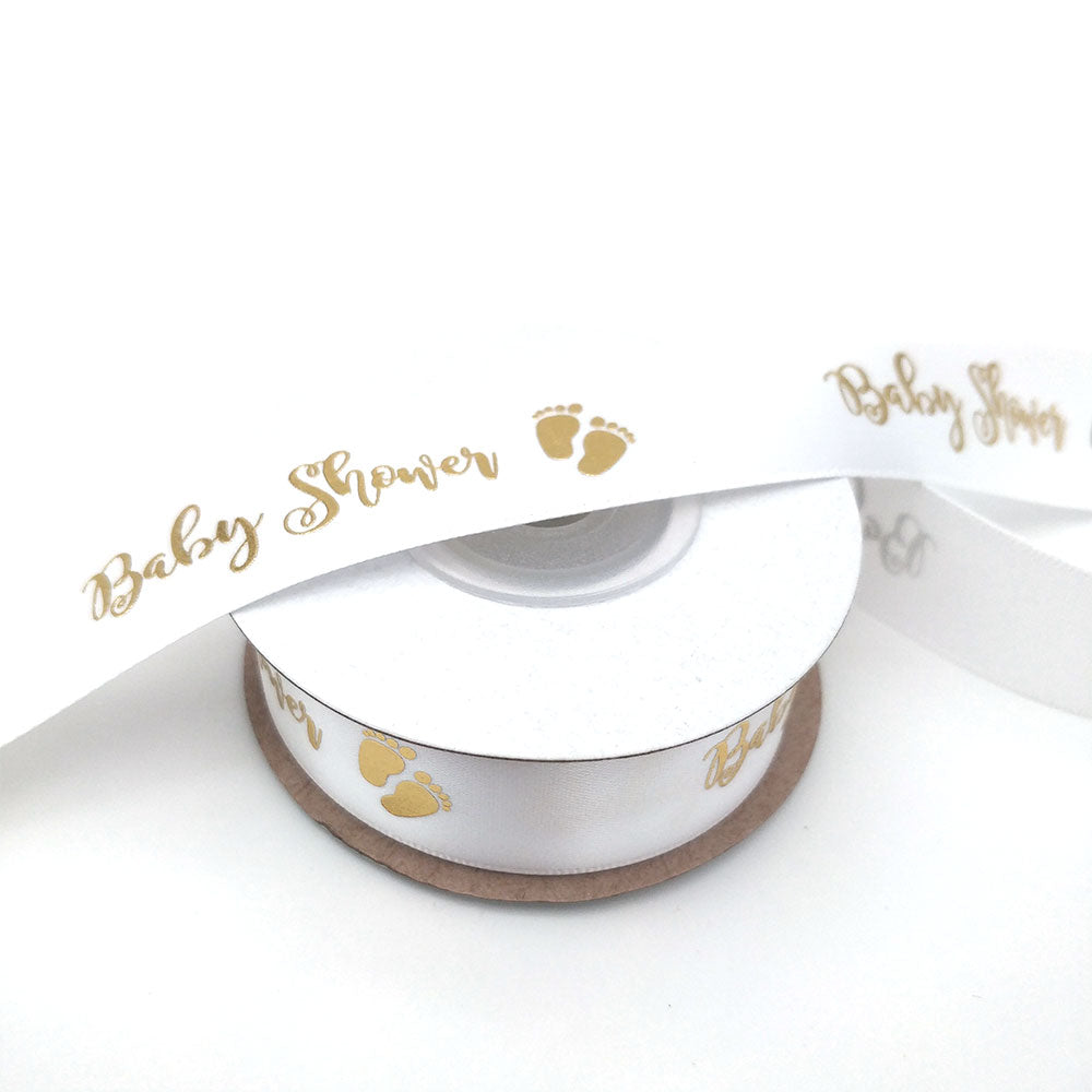 Ruban Baby Shower Blanc et Or (22 mm)