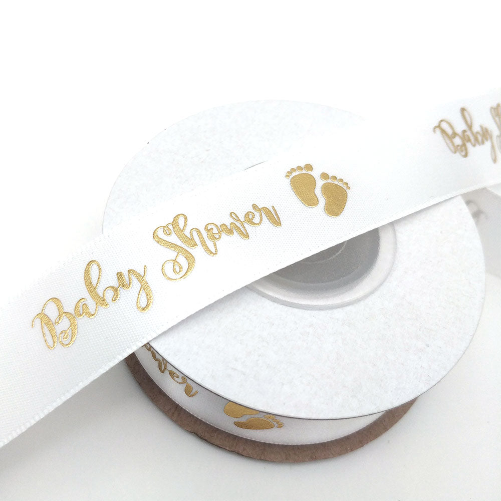Ruban Baby Shower Blanc et Or (22 mm)