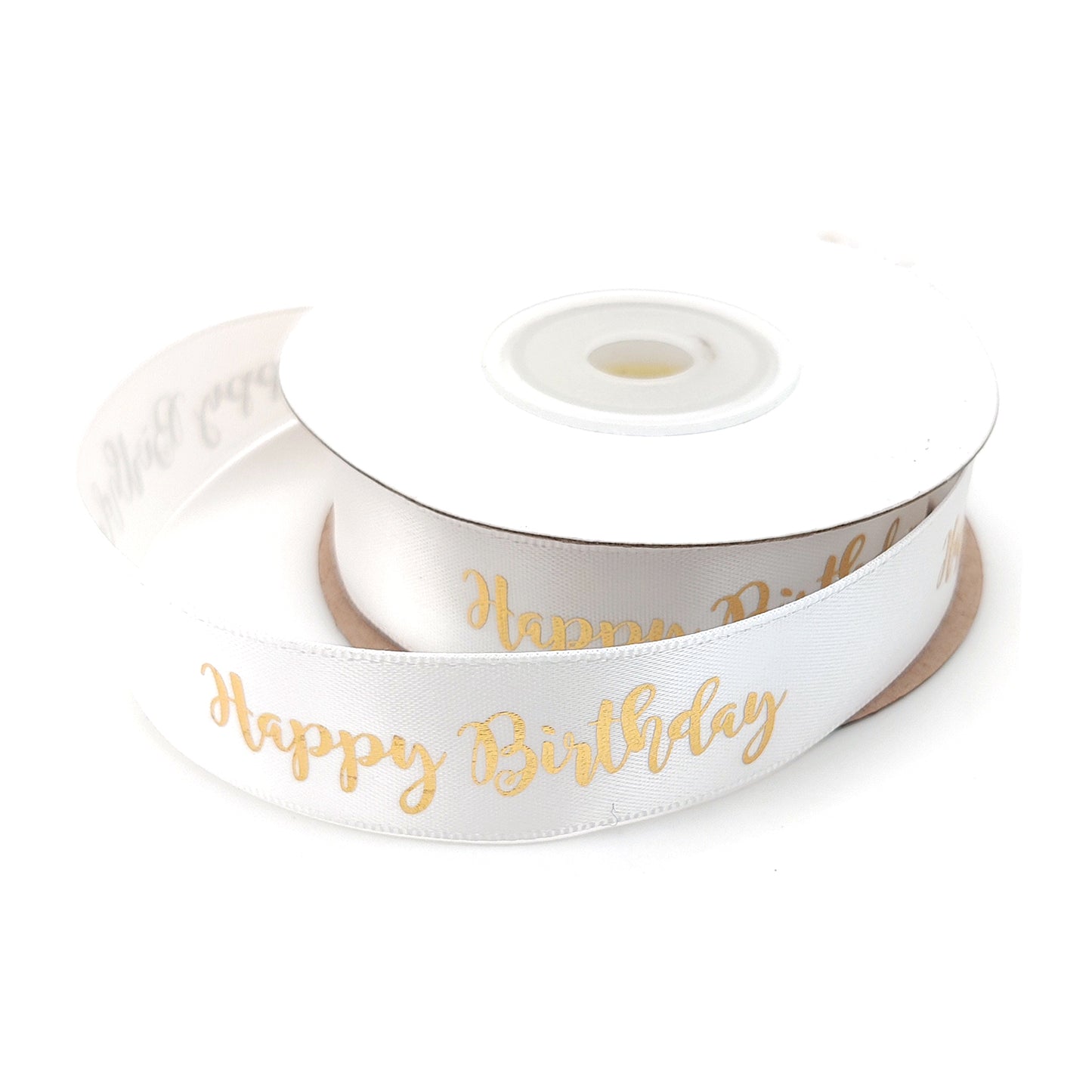 Ruban Happy Birthday Blanc et Or (19mm)