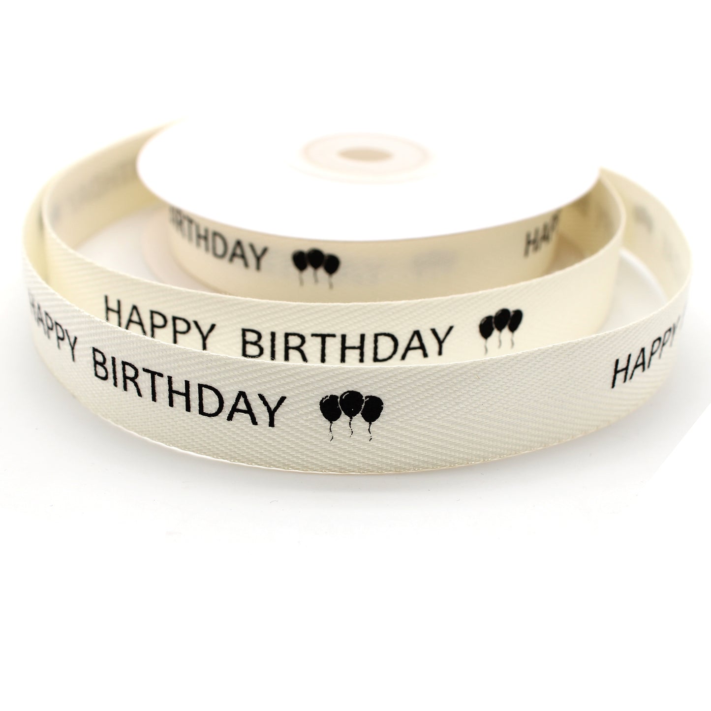 Ruban Happy Birthday en Coton Blanc (16 mm)