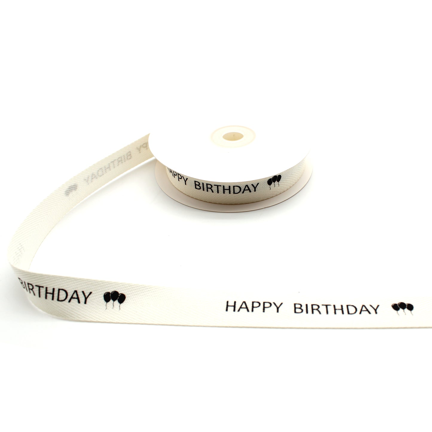 Ruban Happy Birthday en Coton Blanc (16 mm)