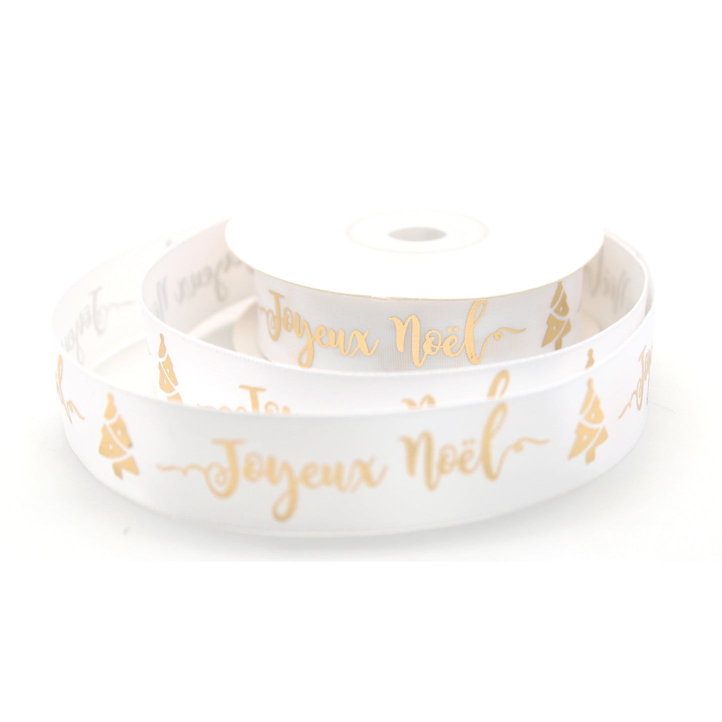 Ruban Joyeux Noel Blanc et Or (19 mm)