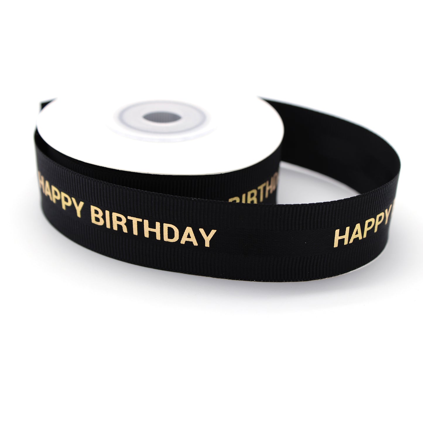 Ruban Happy Birthday Satin et Grosgrain Noir et Or (22 mm)