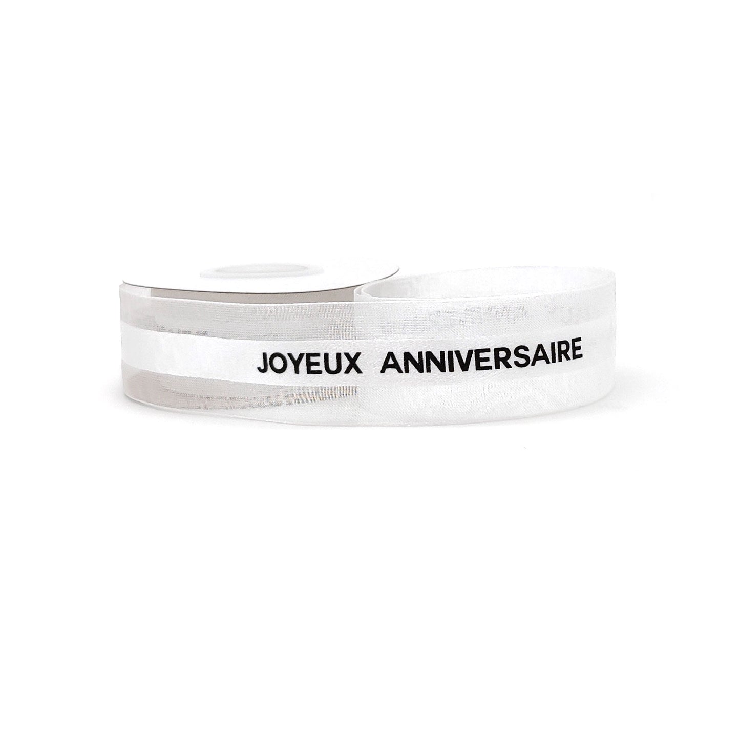 Ruban Joyeux Anniversaire Satin et Grosgrain Blanc (22 mm)