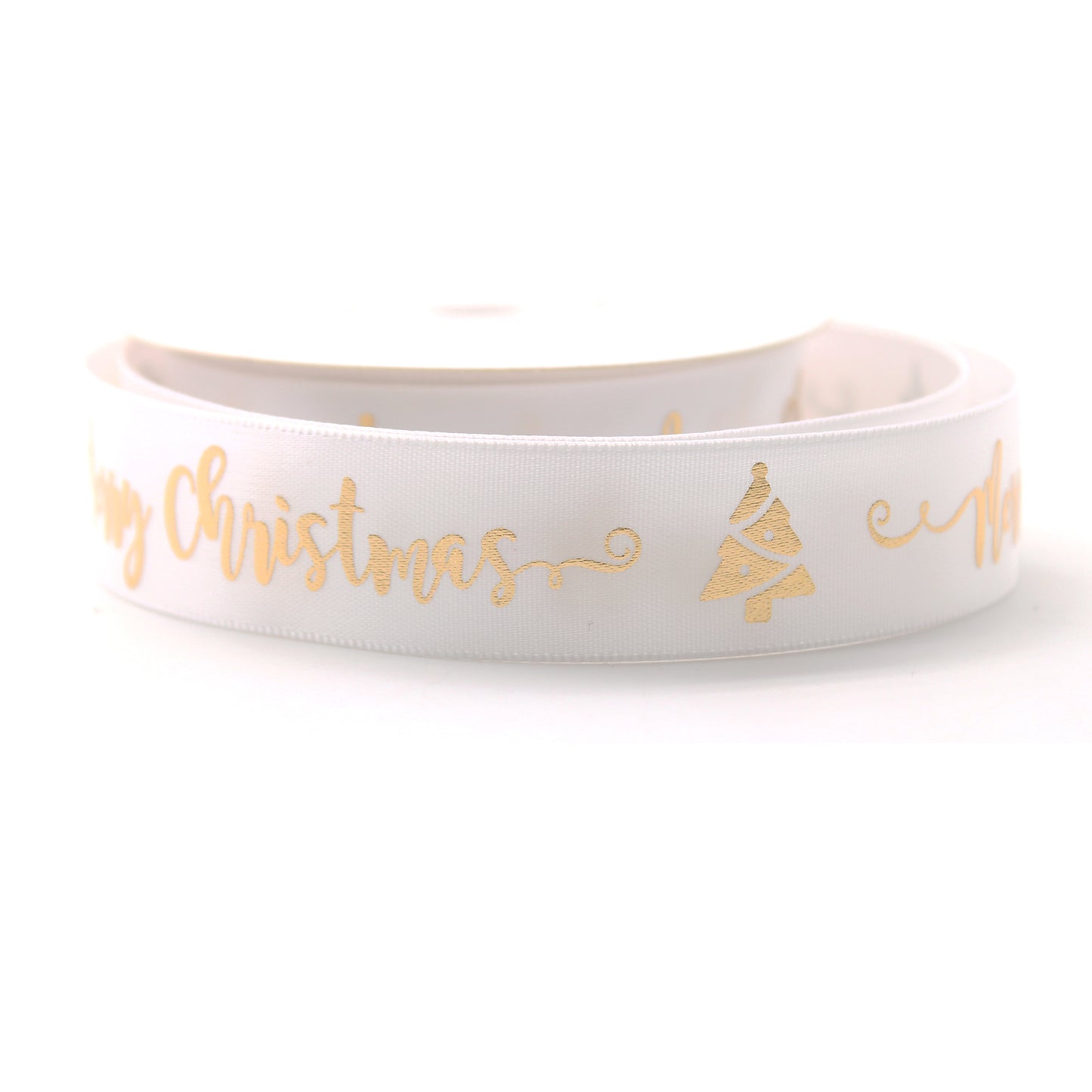 Ruban Merry Christmas Blanc et Or (19 mm)