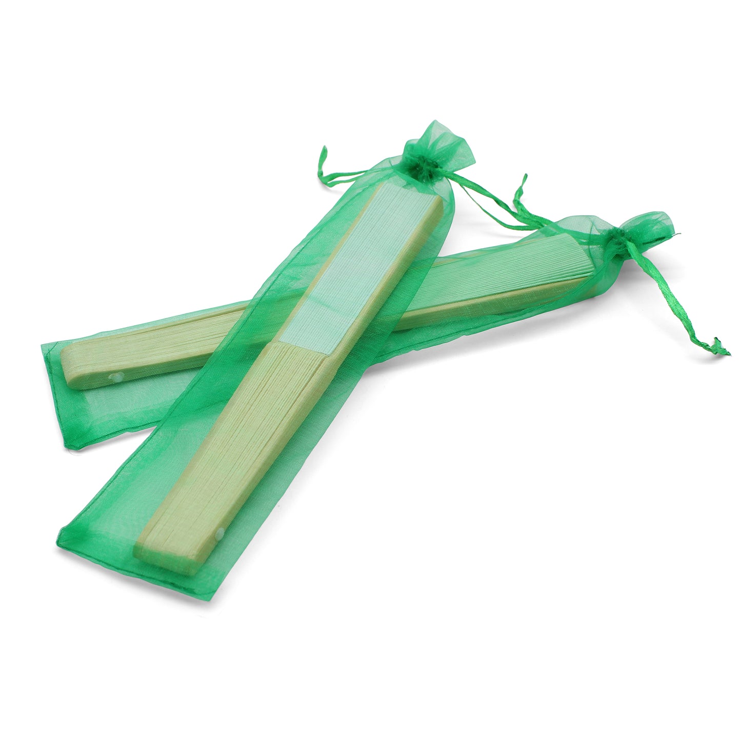 Lot de 50 Pochettes en Organza Vertes pour Éventails – Naturelles et Raffinées