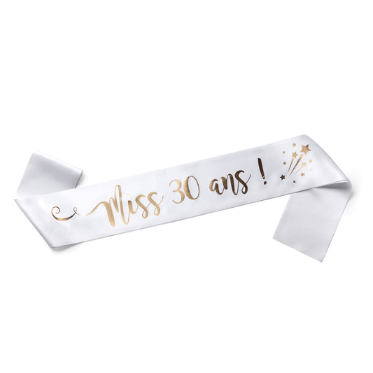 Echarpe Miss 30 ans pour fêter son 30ième Anniversaire - Blanche et Or