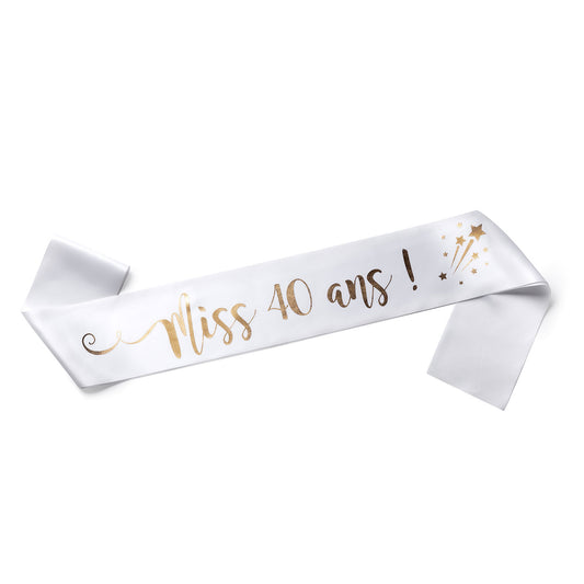 Echarpe Miss 40 ans pour fêter son 40ième Anniversaire - Blanche et Or