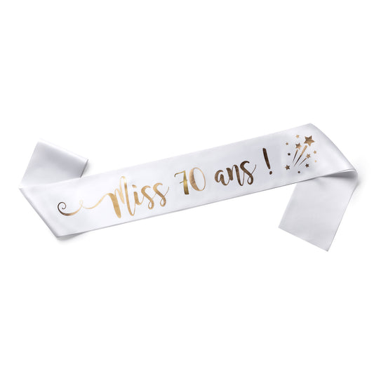 Echarpe Miss 70 ans pour fêter son 70ième Anniversaire - Blanche et Or