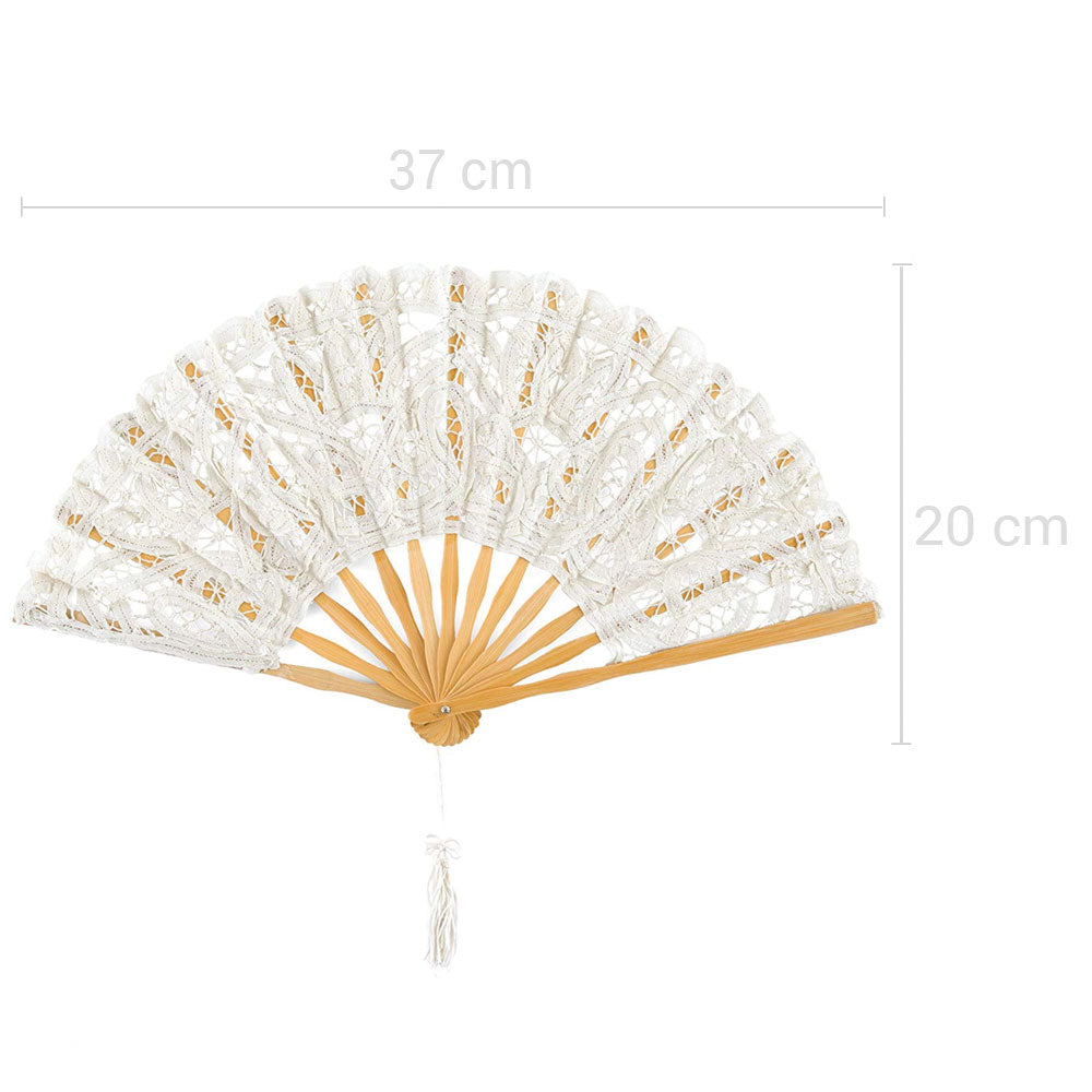 Éventail de Mariée OLILLY – Dentelle Blanche & Bois Naturel – 37 cm