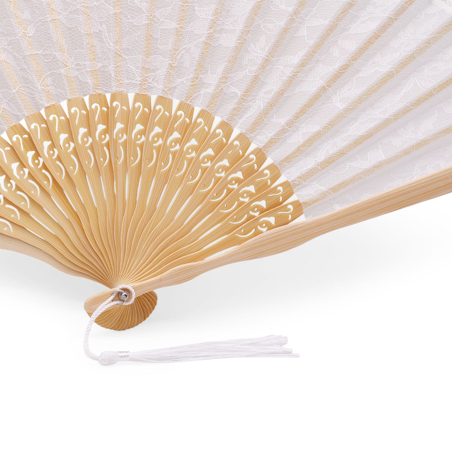 Éventail de Mariée Dentelle Blanche & Bois Naturel – Avec Pochette