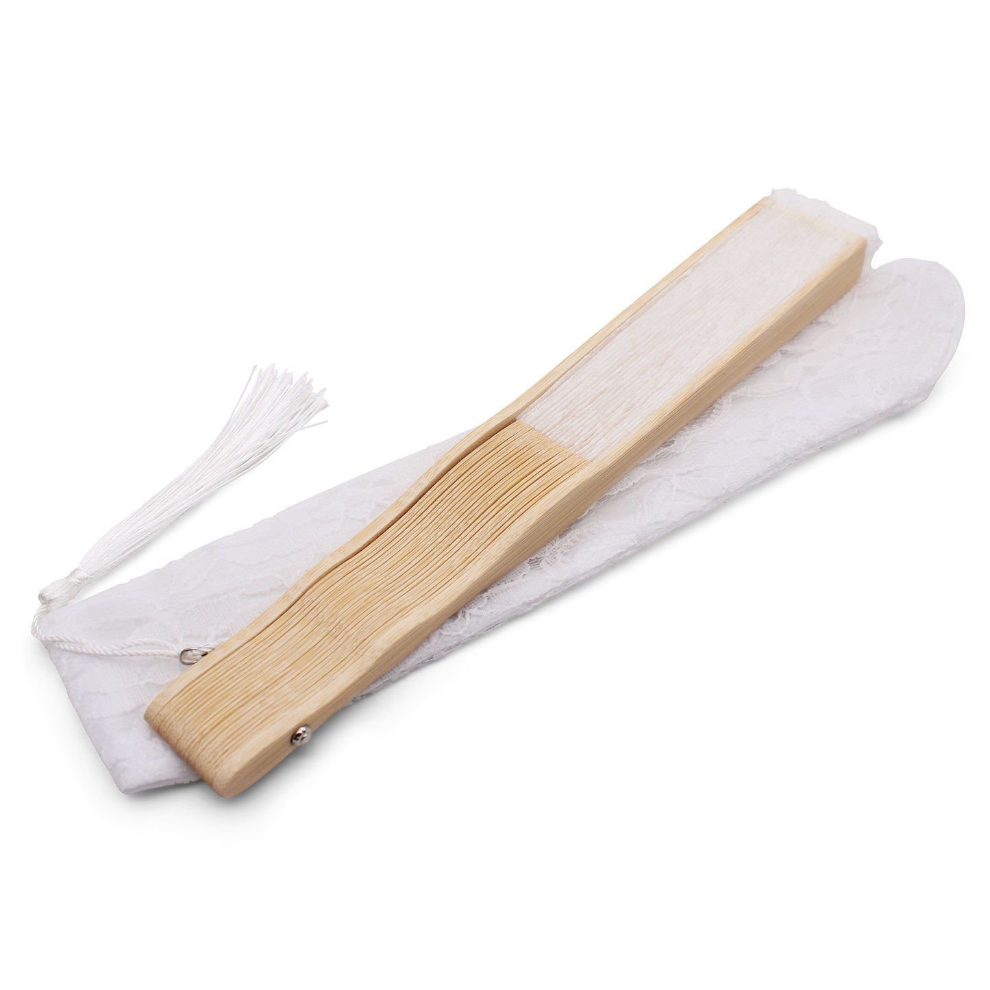 Éventail de Mariée Dentelle Blanche & Bois Naturel – Avec Pochette