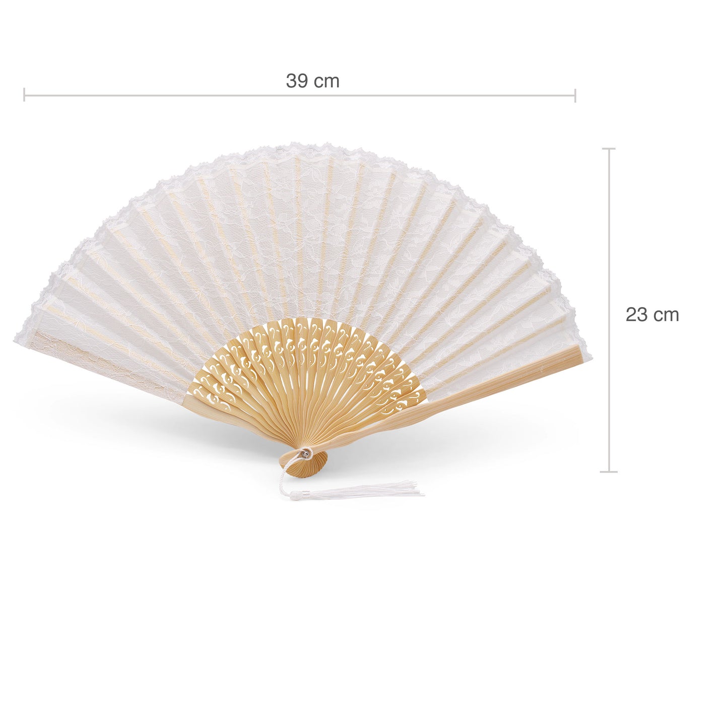 Éventail de Mariée Dentelle Blanche & Bois Naturel – Avec Pochette