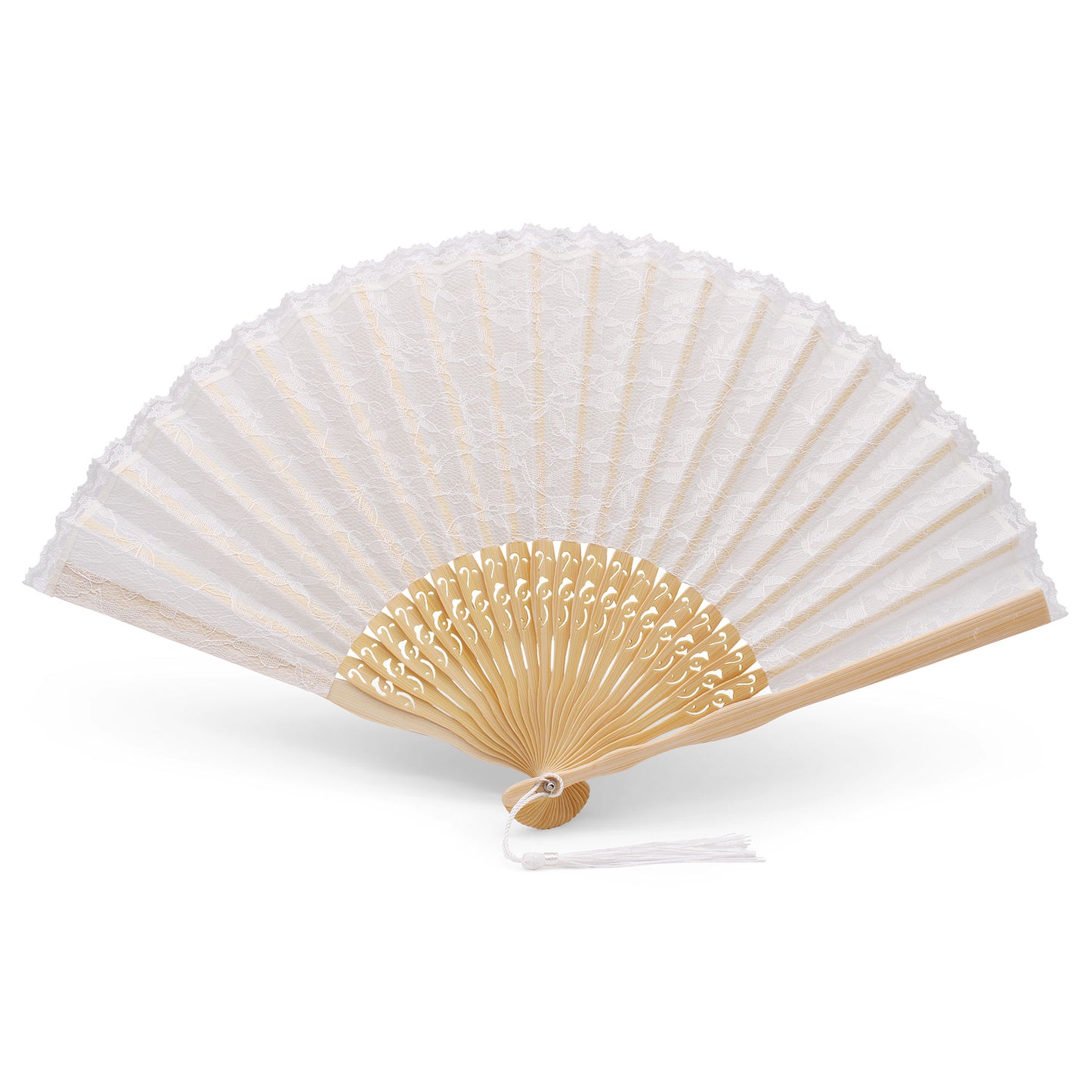 Éventail de Mariée Dentelle Blanche & Bois Naturel – Avec Pochette