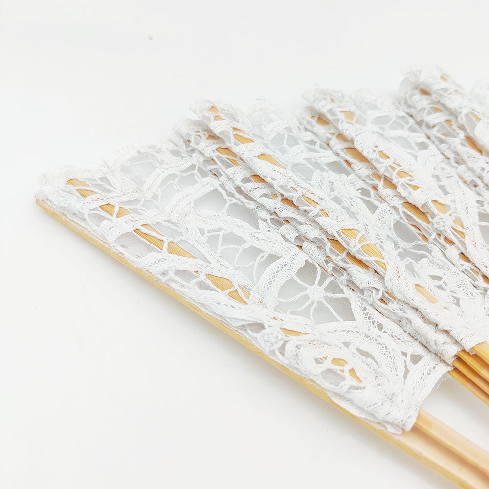 Éventail de Mariée OLILLY XL – Dentelle Blanche &amp; Bois Naturel – 50 cm