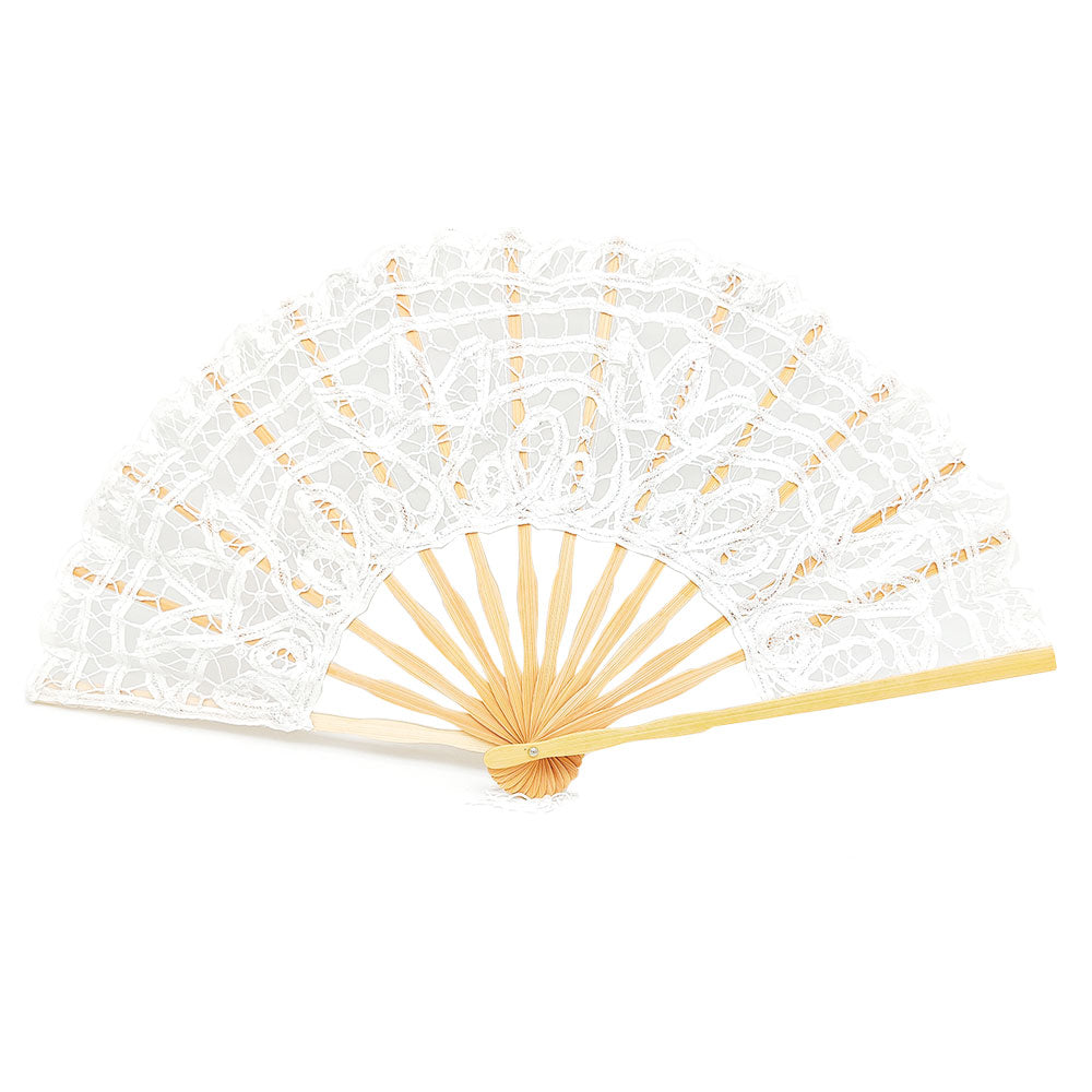Éventail de Mariée OLILLY XL – Dentelle Blanche &amp; Bois Naturel – 50 cm
