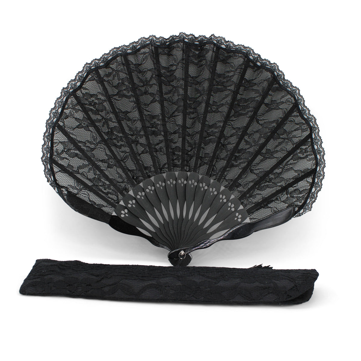 Éventail de mariée coquillage noir en dentelle OLILLY, 30 cm ouvert