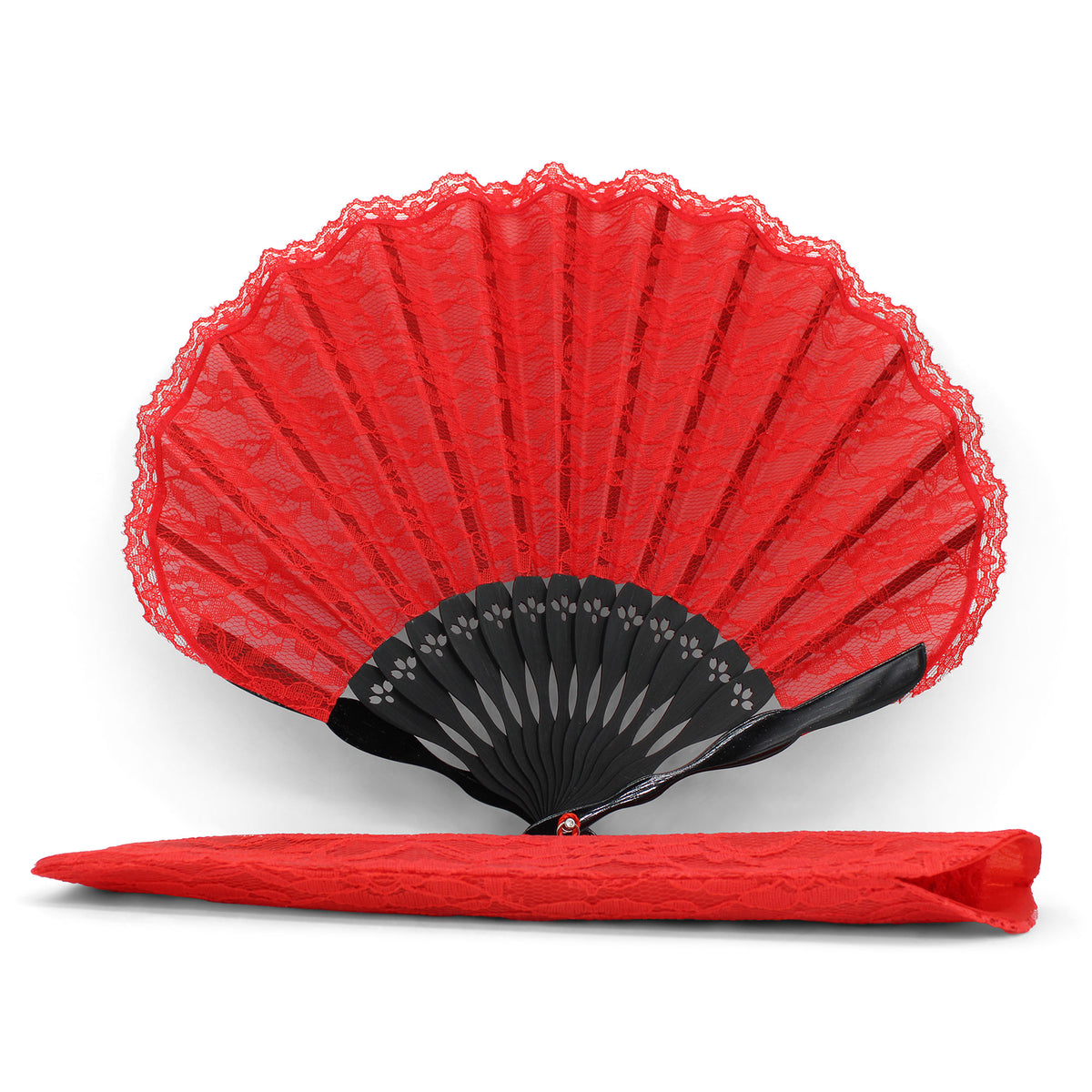 Éventail de mariée coquillage rouge en dentelle OLILLY, 30 cm ouvert