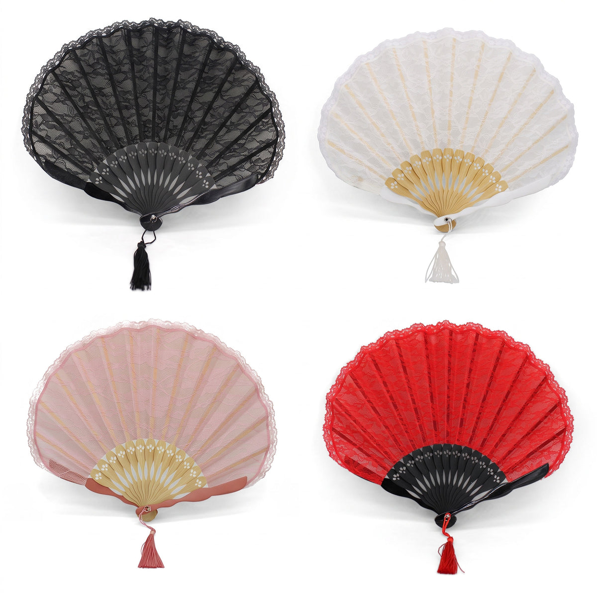 Éventails de mariée coquillage OLILLY avec pochette en blanc, rose, rouge et noir