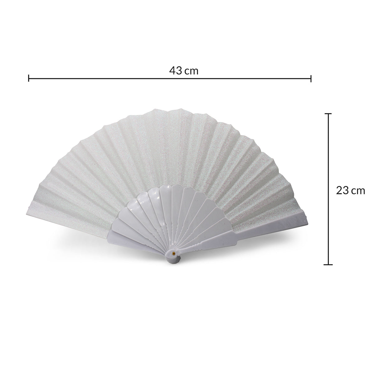 Éventail pailleté blanc OLILLY grand format, 43 cm ouvert