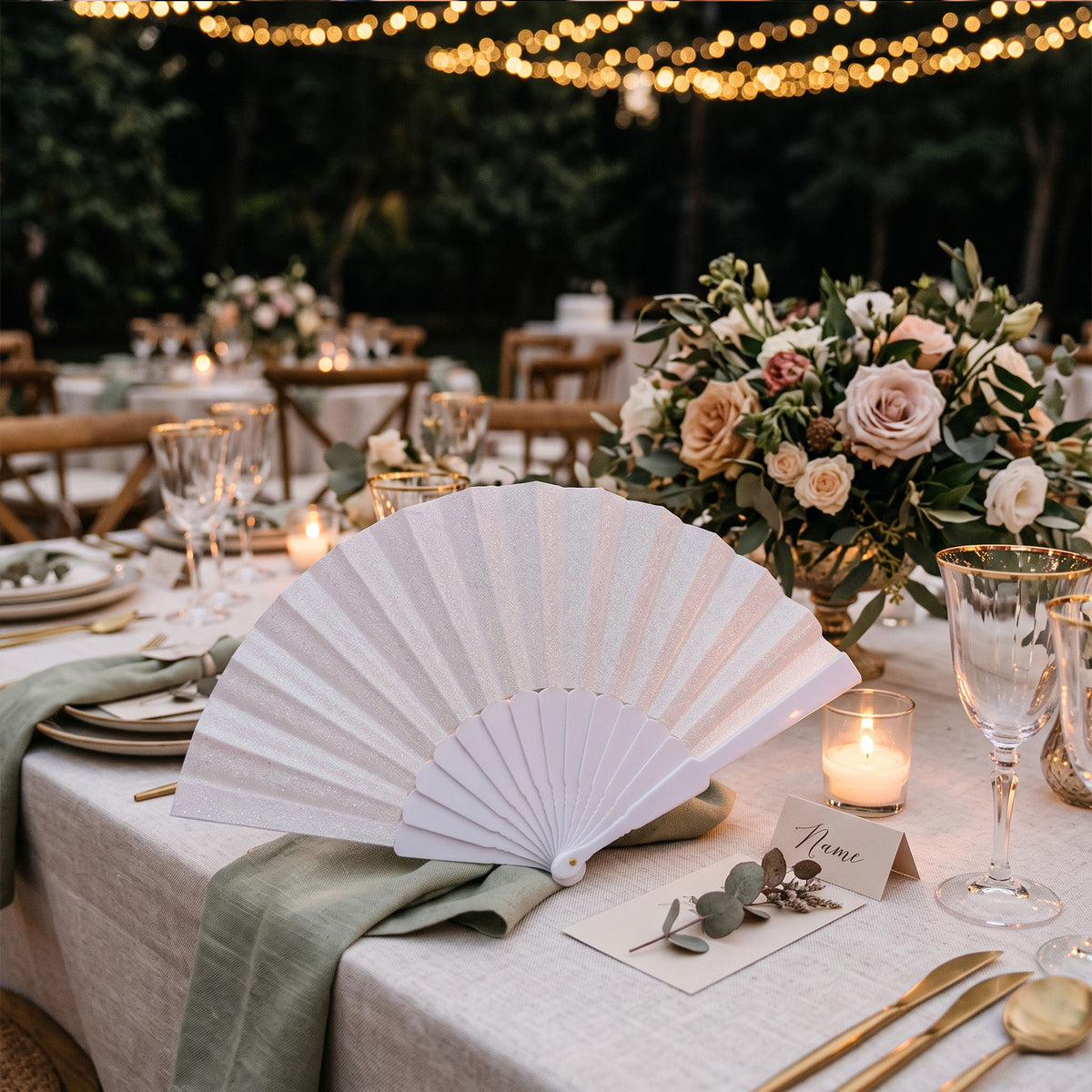 Éventails pailletés blancs OLILLY pour mariage, EVJF et fête