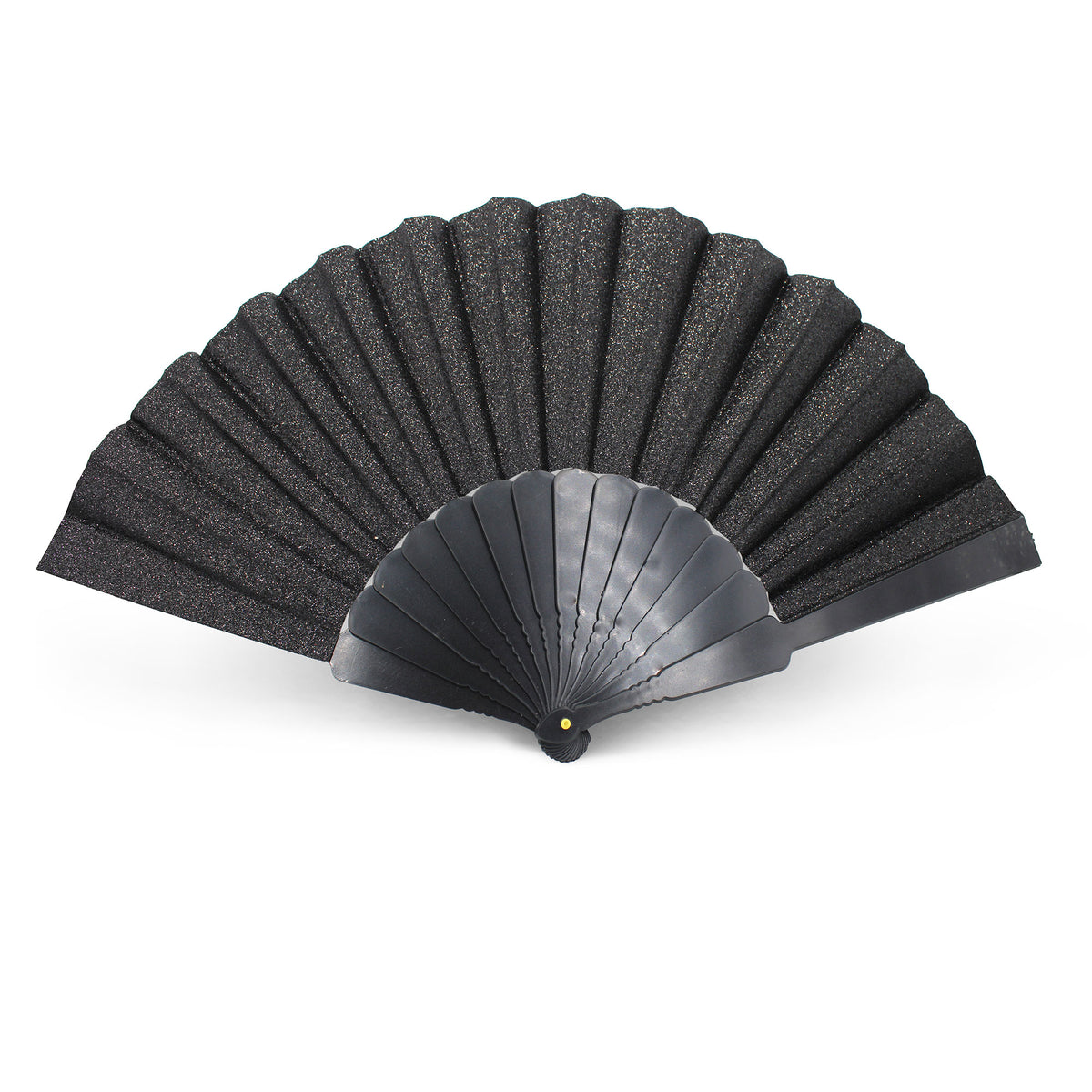 Éventail pailleté noir OLILLY, tissu glitter et structure plastique noire