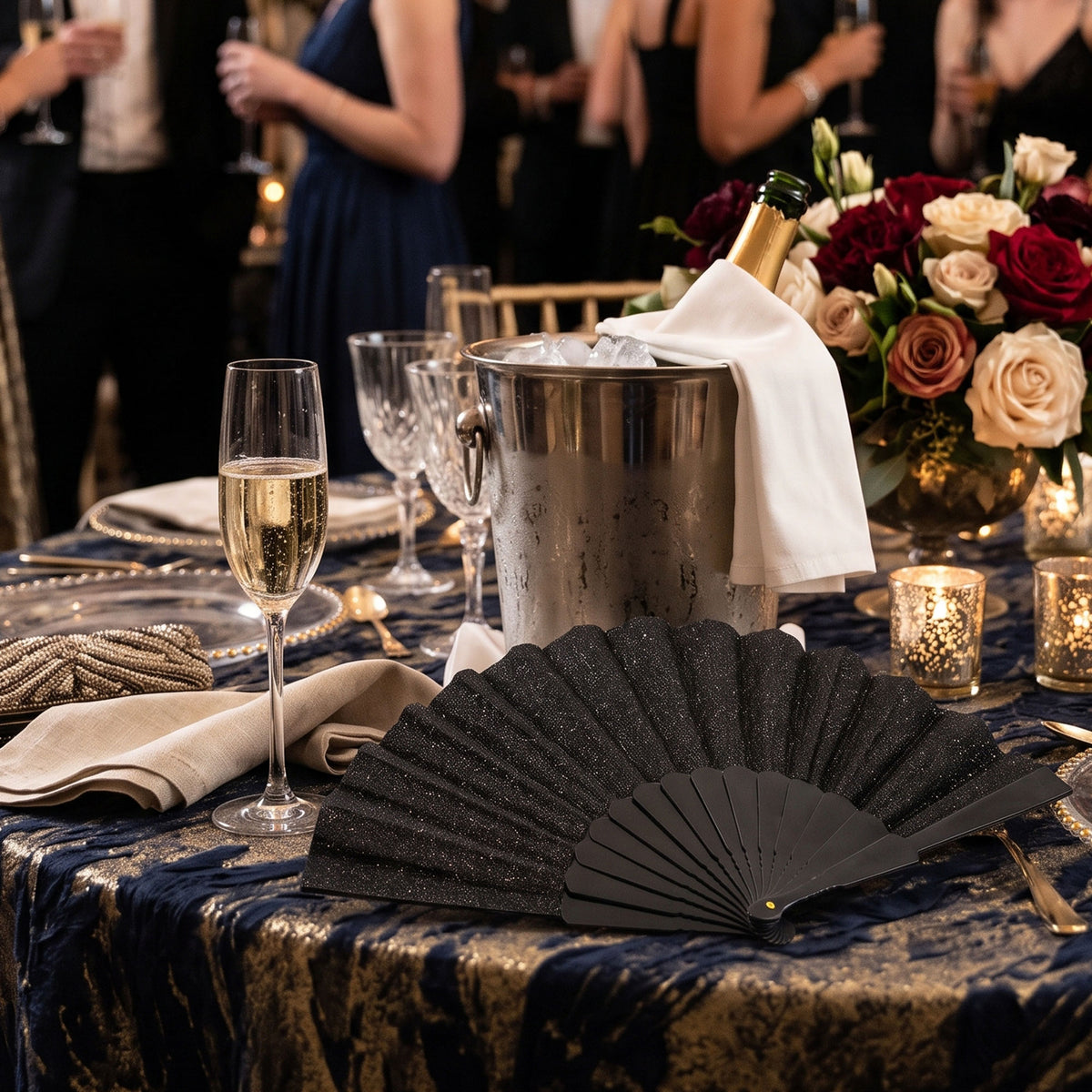 Éventails pailletés noirs OLILLY pour mariage, gala et soirée