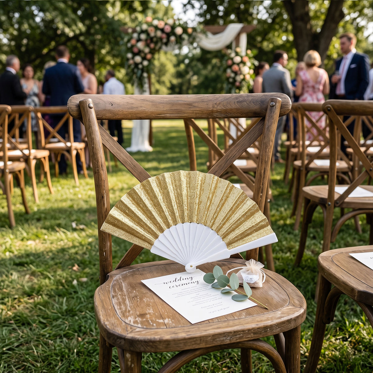 Éventails pailletés dorés OLILLY pour mariage, réveillon et fête