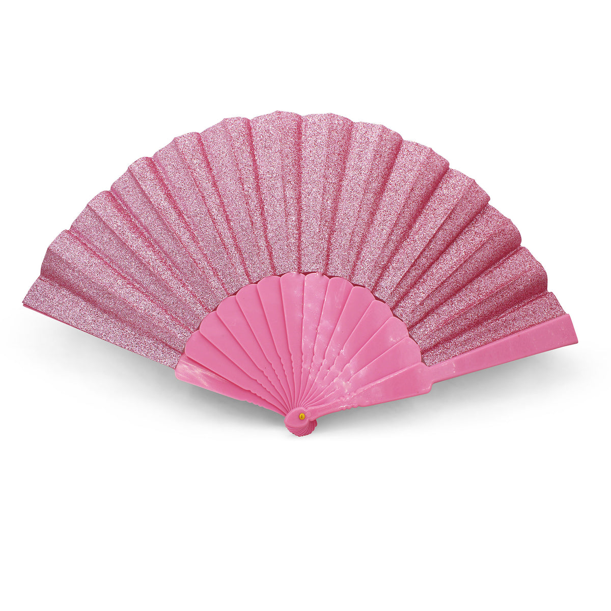 Éventail pailleté rose OLILLY, tissu glitter et structure plastique rose