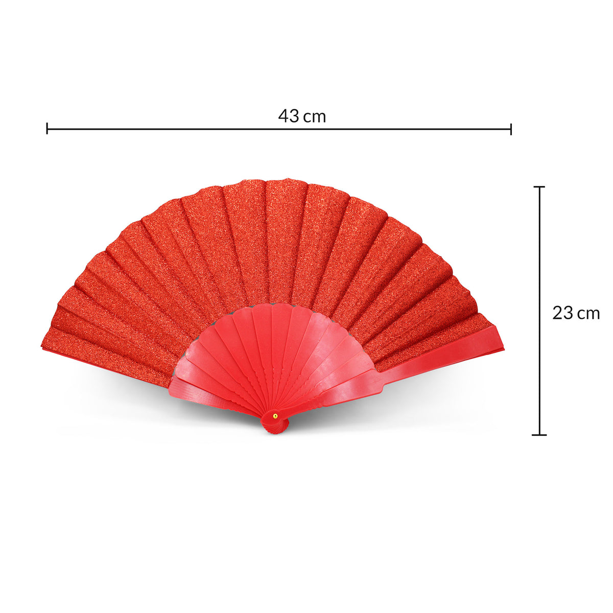 Éventail pailleté rouge OLILLY grand format, 43 cm ouvert