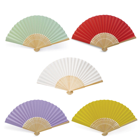 Eventails en Papier et Bambou - Couleur : Multicolore (Vert, Rouge, Jaune, Lavande et Blanc) - 50 Eventails