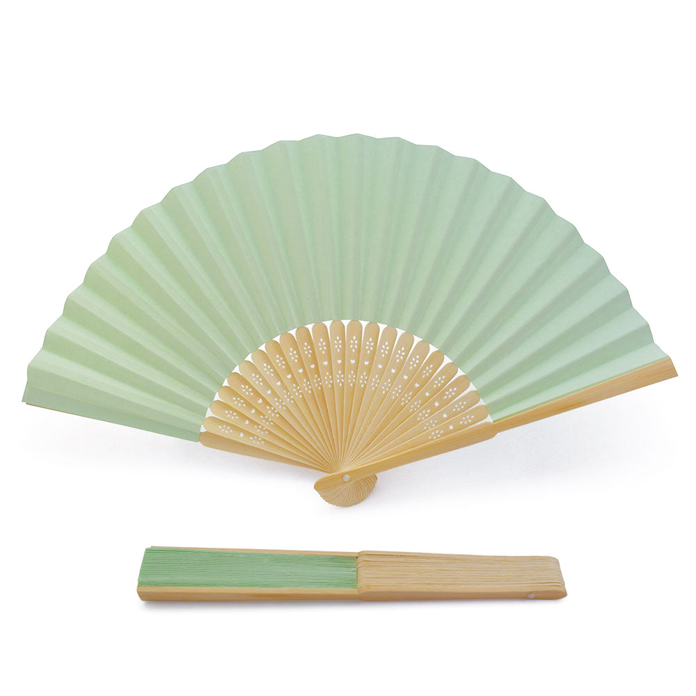 Eventails en Papier et Bambou - Couleur Vert - Par 10, 20 ou 50 Eventails