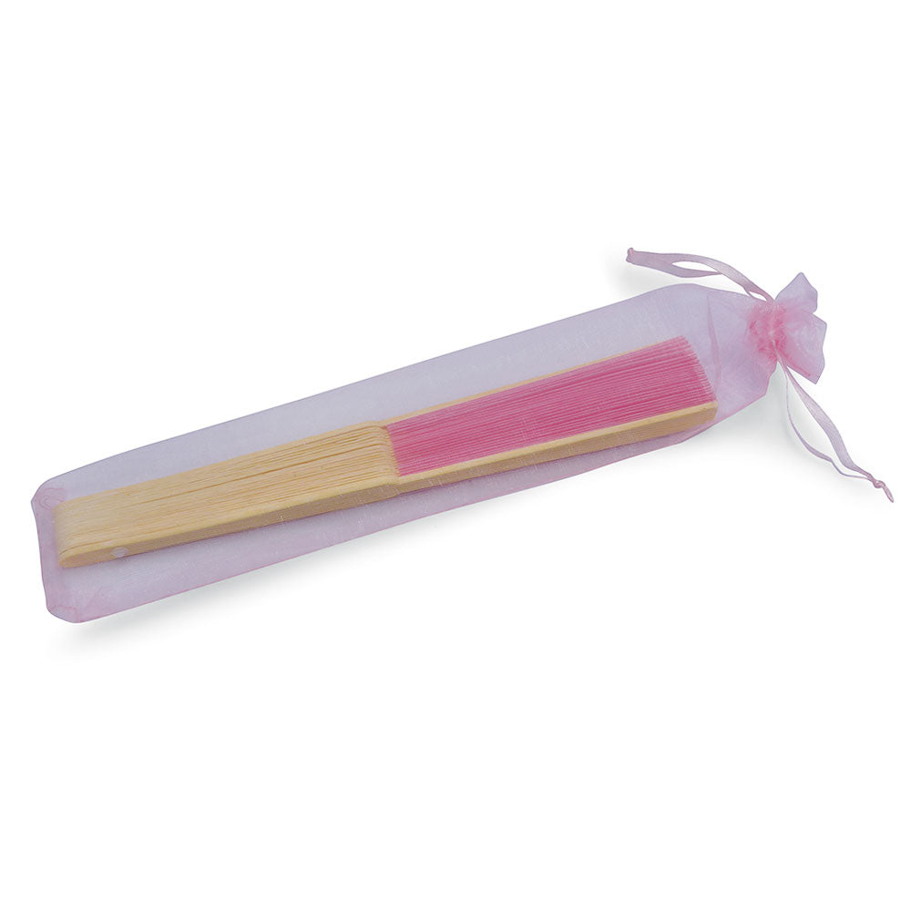 Eventails en Tissu avec pochette en Organza - Couleur Rose - Par 10, 20 ou 50 Eventails
